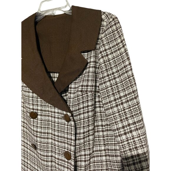 Vintage Women's Coat Double Breasted Plaid Brown Cream Size L - Picture 4 of 8